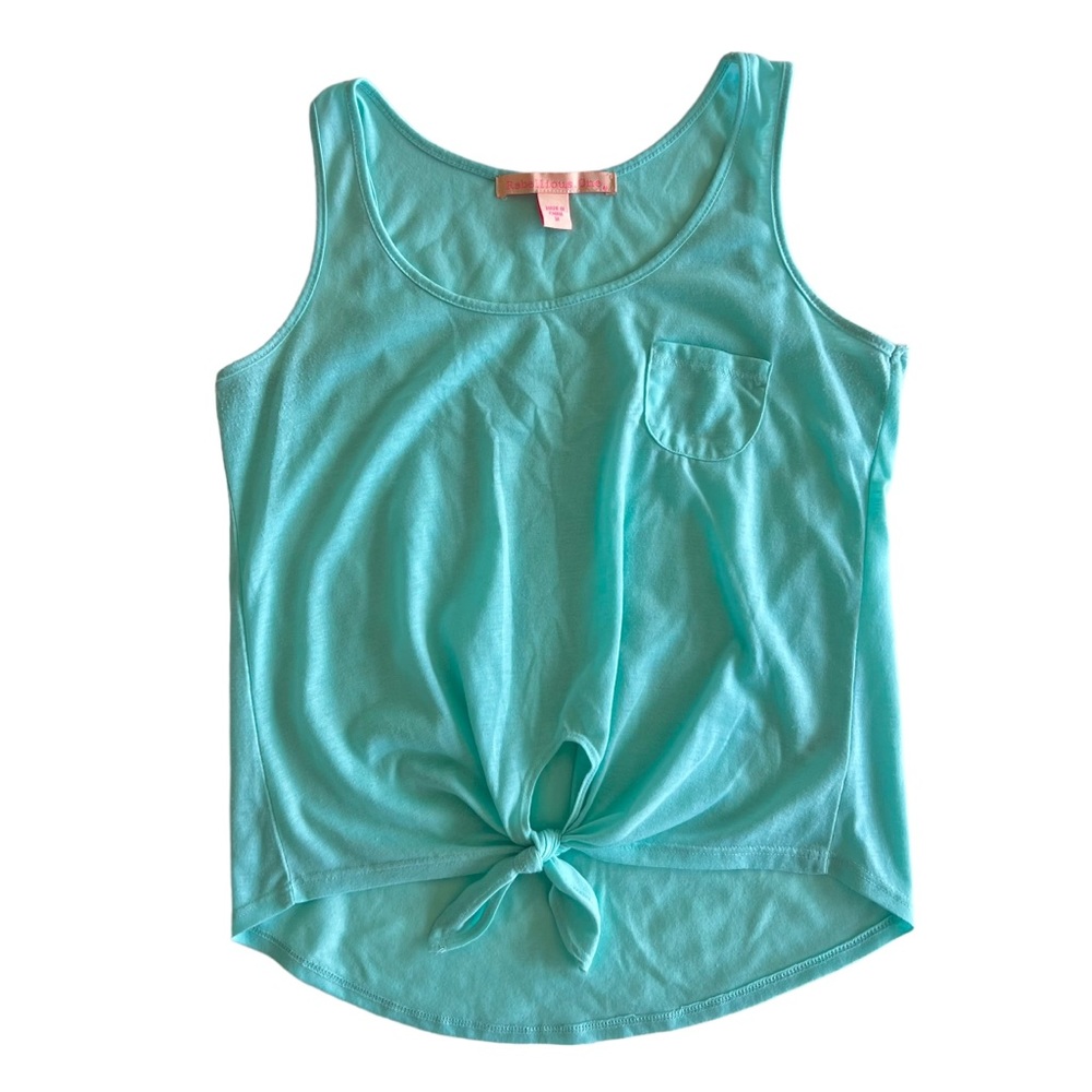 Rebellious One Blue-Green Tie Tank Top, Medium